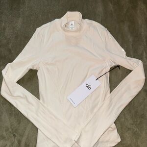 Alo Cream Long Sleeve Top mock neck